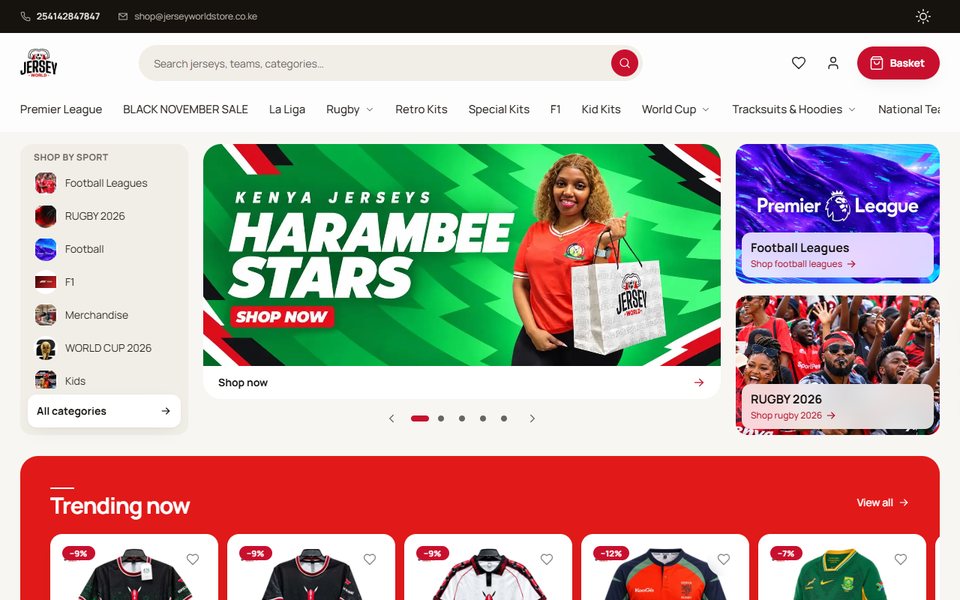 Jersey World Store website homepage