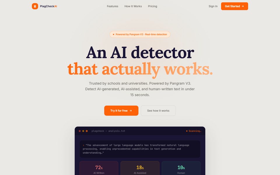 PlagCheck AI website homepage