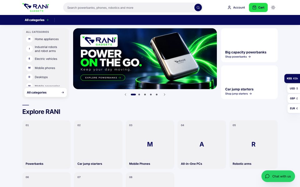 RANI Gadgets website homepage